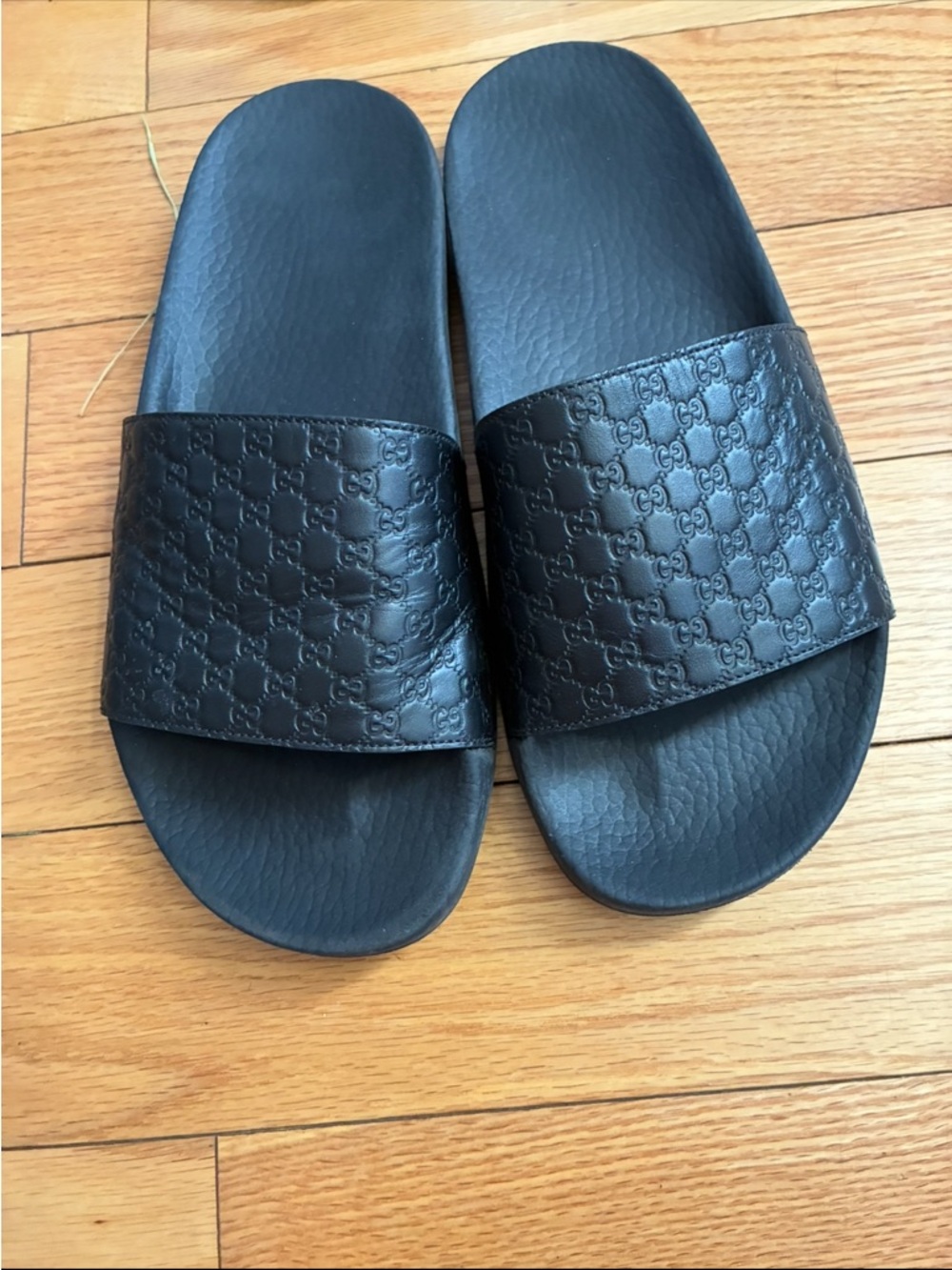 Gucci Black Embossed GG Leather Slide Sandals